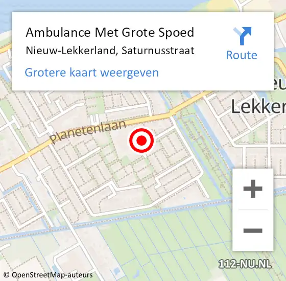 Locatie op kaart van de 112 melding: Ambulance Met Grote Spoed Naar Nieuw-Lekkerland, Saturnusstraat op 30 april 2023 15:59