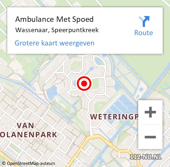 Locatie op kaart van de 112 melding: Ambulance Met Spoed Naar Wassenaar, Speerpuntkreek op 30 april 2023 16:12