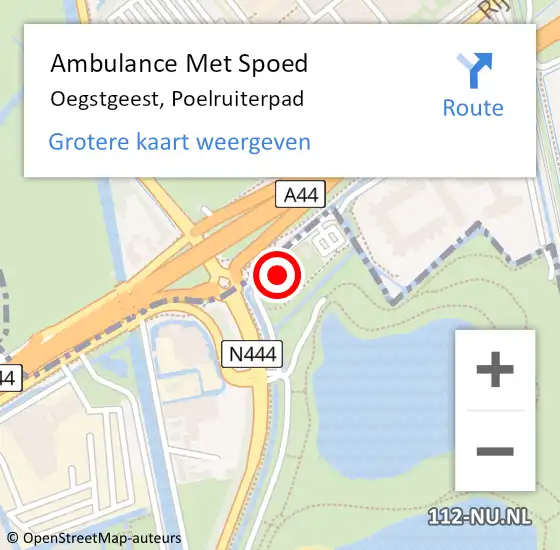 Locatie op kaart van de 112 melding: Ambulance Met Spoed Naar Oegstgeest, Poelruiterpad op 30 april 2023 16:32