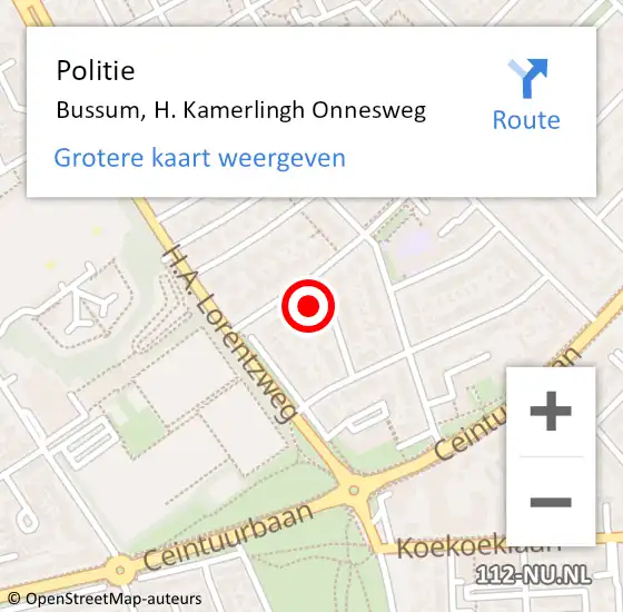 Locatie op kaart van de 112 melding: Politie Bussum, H. Kamerlingh Onnesweg op 30 april 2023 16:40