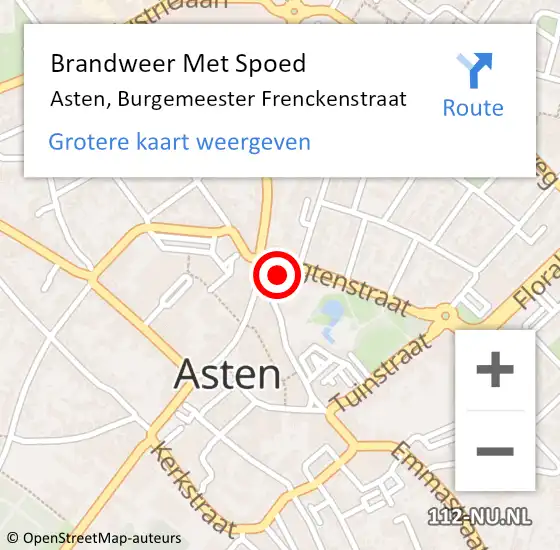 Locatie op kaart van de 112 melding: Brandweer Met Spoed Naar Asten, Burgemeester Frenckenstraat op 30 april 2023 17:59