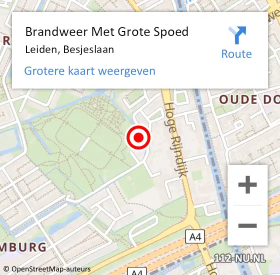 Locatie op kaart van de 112 melding: Brandweer Met Grote Spoed Naar Leiden, Besjeslaan op 30 april 2023 18:16