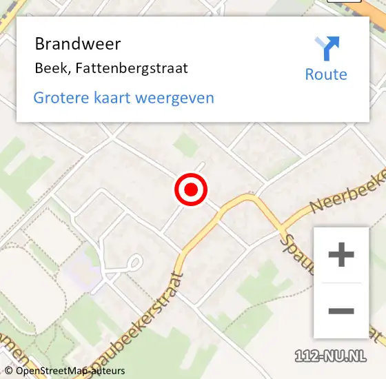 Locatie op kaart van de 112 melding: Brandweer Beek, Fattenbergstraat op 23 augustus 2014 22:49