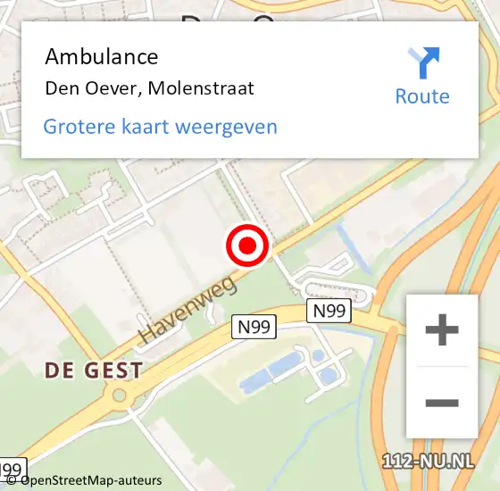 Locatie op kaart van de 112 melding: Ambulance Den Oever, Molenstraat op 30 april 2023 18:37