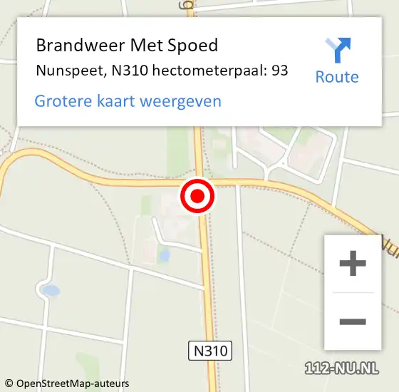 Locatie op kaart van de 112 melding: Brandweer Met Spoed Naar Nunspeet, N310 hectometerpaal: 93 op 30 april 2023 18:52