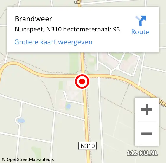 Locatie op kaart van de 112 melding: Brandweer Nunspeet, N310 hectometerpaal: 93 op 30 april 2023 18:55