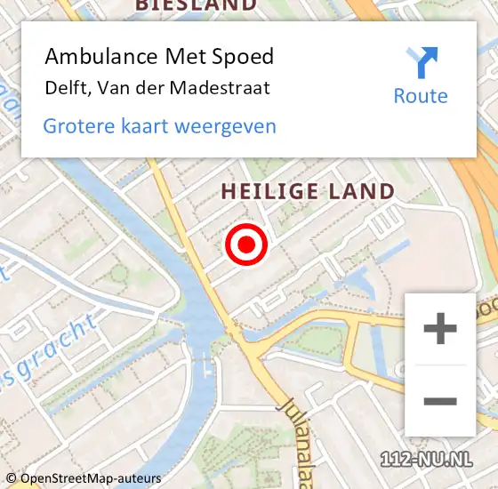 Locatie op kaart van de 112 melding: Ambulance Met Spoed Naar Delft, Van der Madestraat op 30 april 2023 19:24