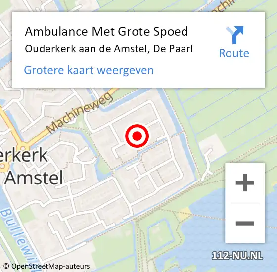 Locatie op kaart van de 112 melding: Ambulance Met Grote Spoed Naar Ouderkerk aan de Amstel, De Paarl op 30 april 2023 19:29