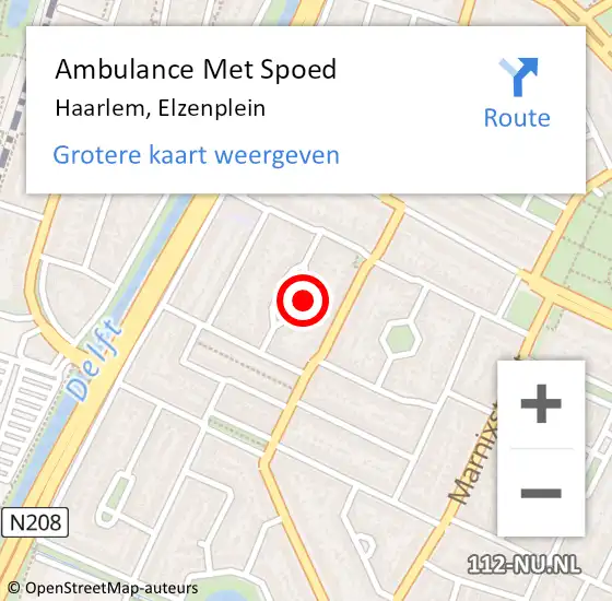 Locatie op kaart van de 112 melding: Ambulance Met Spoed Naar Haarlem, Elzenplein op 30 april 2023 20:21