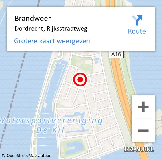 Locatie op kaart van de 112 melding: Brandweer Dordrecht, Rijksstraatweg op 30 april 2023 21:13
