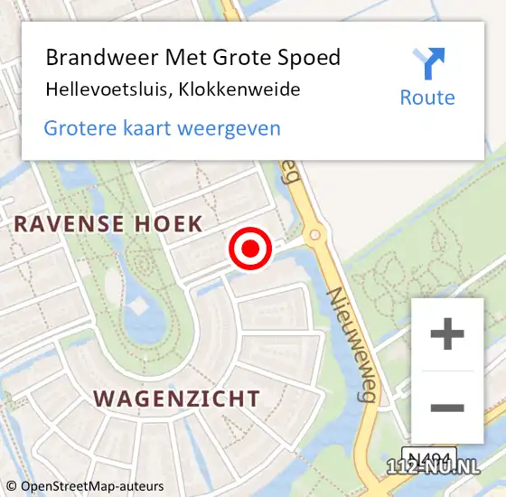 Locatie op kaart van de 112 melding: Brandweer Met Grote Spoed Naar Hellevoetsluis, Klokkenweide op 30 april 2023 21:20