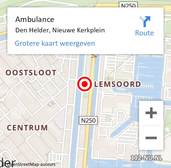 Locatie op kaart van de 112 melding: Ambulance Den Helder, Nieuwe Kerkplein op 30 april 2023 21:40