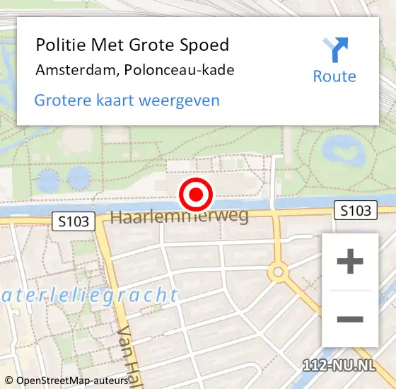 Locatie op kaart van de 112 melding: Politie Met Grote Spoed Naar Amsterdam, Polonceau-kade op 30 april 2023 21:45