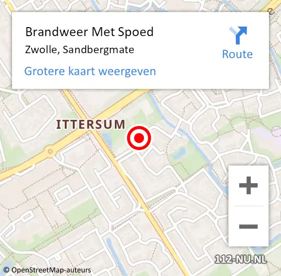 Locatie op kaart van de 112 melding: Brandweer Met Spoed Naar Zwolle, Sandbergmate op 30 april 2023 21:58