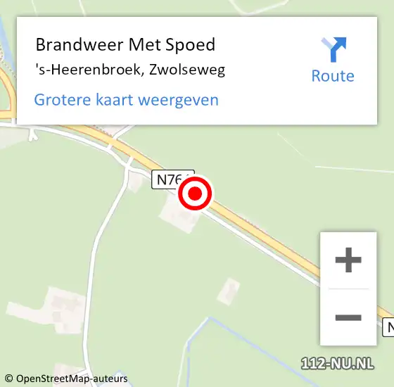 Locatie op kaart van de 112 melding: Brandweer Met Spoed Naar 's-Heerenbroek, Zwolseweg op 23 augustus 2014 23:11