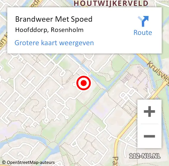 Locatie op kaart van de 112 melding: Brandweer Met Spoed Naar Hoofddorp, Rosenholm op 30 april 2023 22:17