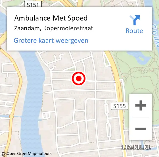 Locatie op kaart van de 112 melding: Ambulance Met Spoed Naar Zaandam, Kopermolenstraat op 30 april 2023 22:42