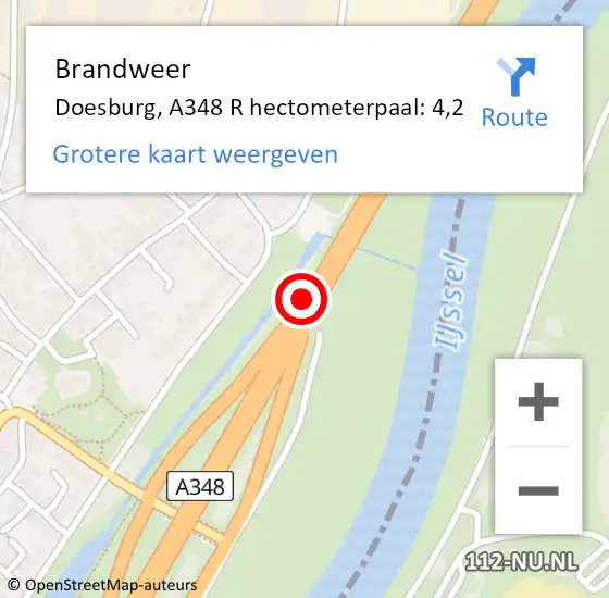Locatie op kaart van de 112 melding: Brandweer Doesburg, A348 R hectometerpaal: 4,2 op 23 augustus 2014 23:13