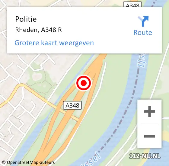 Locatie op kaart van de 112 melding: Politie Rheden, A348 R op 23 augustus 2014 23:15