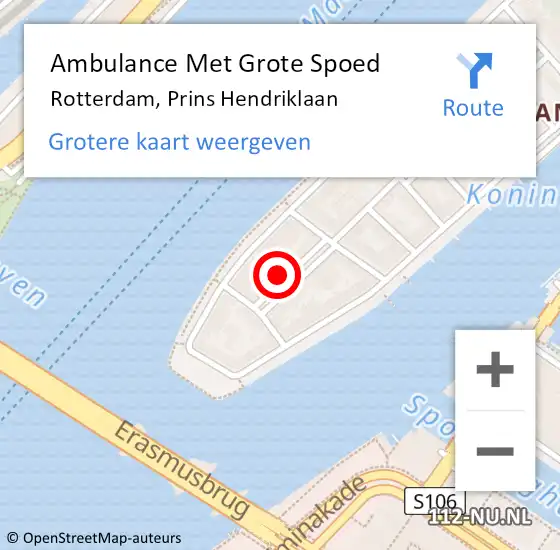 Locatie op kaart van de 112 melding: Ambulance Met Grote Spoed Naar Rotterdam, Prins Hendriklaan op 30 april 2023 23:09