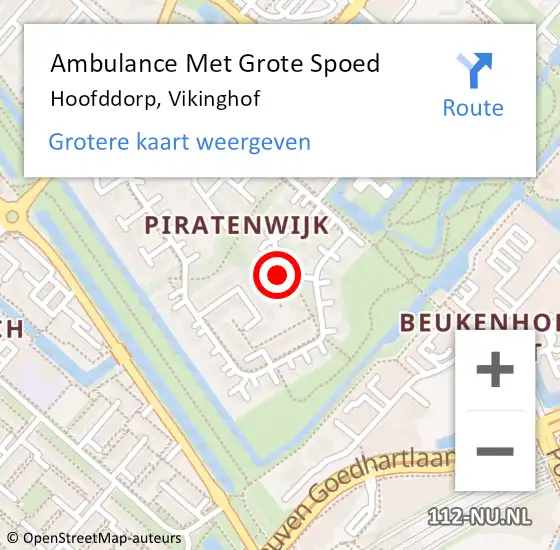 Locatie op kaart van de 112 melding: Ambulance Met Grote Spoed Naar Hoofddorp, Vikinghof op 30 april 2023 23:25