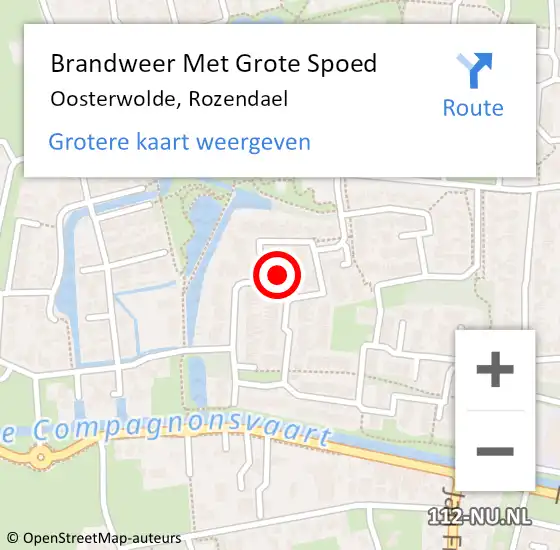 Locatie op kaart van de 112 melding: Brandweer Met Grote Spoed Naar Oosterwolde, Rozendael op 1 mei 2023 00:19