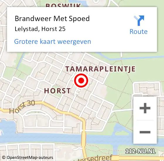 Locatie op kaart van de 112 melding: Brandweer Met Spoed Naar Lelystad, Horst 25 op 1 mei 2023 00:36