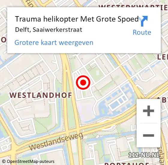 Locatie op kaart van de 112 melding: Trauma helikopter Met Grote Spoed Naar Delft, Saaiwerkerstraat op 1 mei 2023 00:52