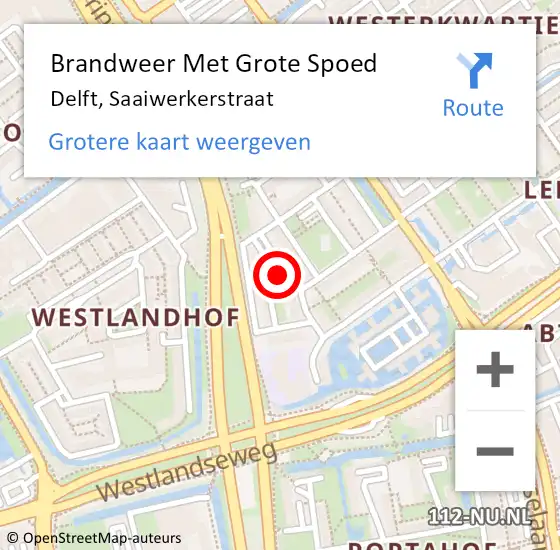 Locatie op kaart van de 112 melding: Brandweer Met Grote Spoed Naar Delft, Saaiwerkerstraat op 1 mei 2023 00:56