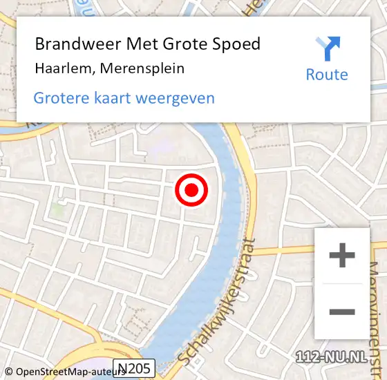 Locatie op kaart van de 112 melding: Brandweer Met Grote Spoed Naar Haarlem, Merensplein op 1 mei 2023 01:06