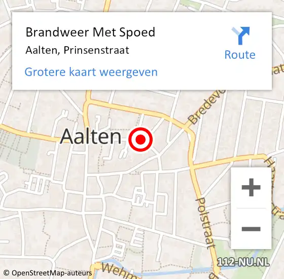 Locatie op kaart van de 112 melding: Brandweer Met Spoed Naar Aalten, Prinsenstraat op 1 mei 2023 01:11