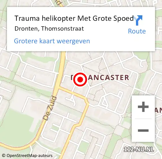 Locatie op kaart van de 112 melding: Trauma helikopter Met Grote Spoed Naar Dronten, Thomsonstraat op 1 mei 2023 01:14