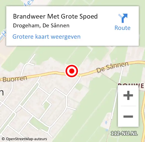 Locatie op kaart van de 112 melding: Brandweer Met Grote Spoed Naar Drogeham, De Sânnen op 1 mei 2023 02:00