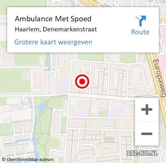 Locatie op kaart van de 112 melding: Ambulance Met Spoed Naar Haarlem, Denemarkenstraat op 1 mei 2023 02:23