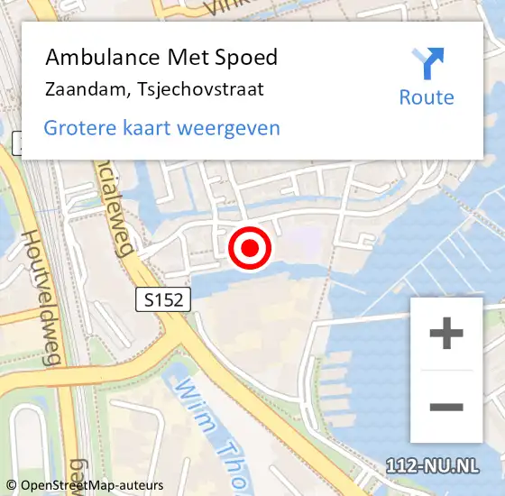 Locatie op kaart van de 112 melding: Ambulance Met Spoed Naar Zaandam, Tsjechovstraat op 1 mei 2023 02:54