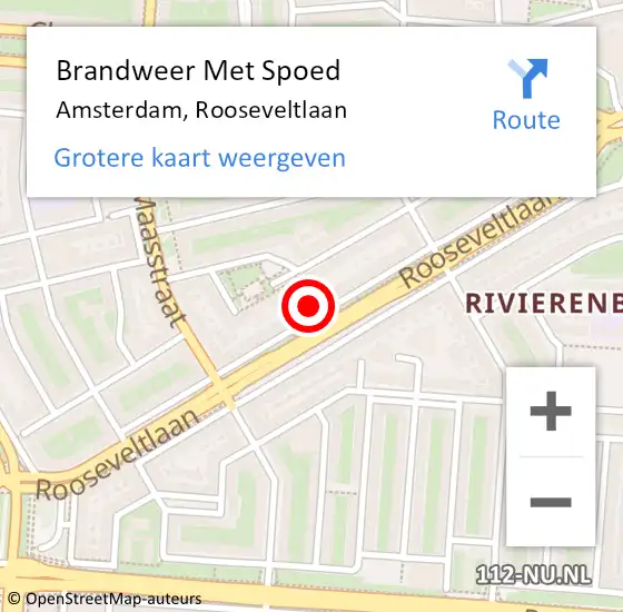 Locatie op kaart van de 112 melding: Brandweer Met Spoed Naar Amsterdam, Rooseveltlaan op 1 mei 2023 03:13