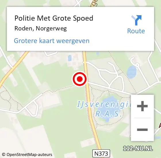 Locatie op kaart van de 112 melding: Politie Met Grote Spoed Naar Roden, Norgerweg op 1 mei 2023 03:20