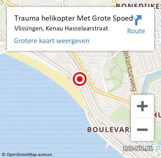 Locatie op kaart van de 112 melding: Trauma helikopter Met Grote Spoed Naar Vlissingen, Kenau Hasselaarstraat op 1 mei 2023 03:21