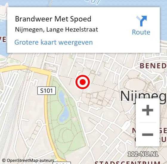 Locatie op kaart van de 112 melding: Brandweer Met Spoed Naar Nijmegen, Lange Hezelstraat op 1 mei 2023 04:57