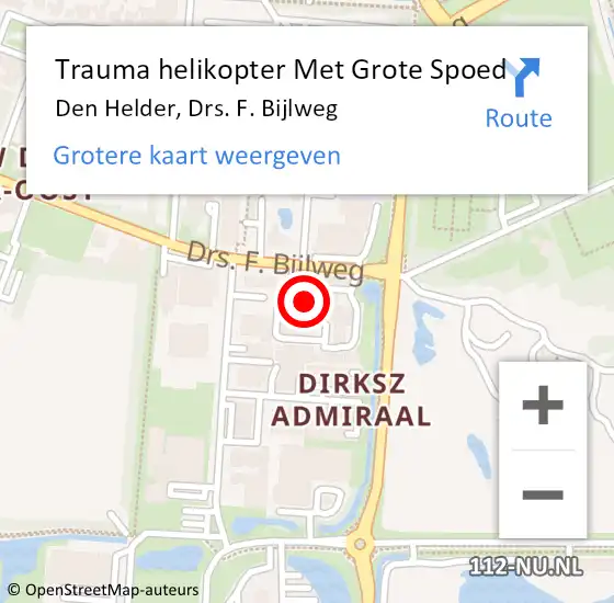 Locatie op kaart van de 112 melding: Trauma helikopter Met Grote Spoed Naar Den Helder, Drs. F. Bijlweg op 1 mei 2023 06:57