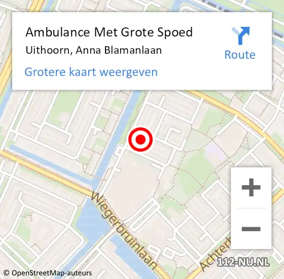 Locatie op kaart van de 112 melding: Ambulance Met Grote Spoed Naar Uithoorn, Anna Blamanlaan op 1 mei 2023 07:19