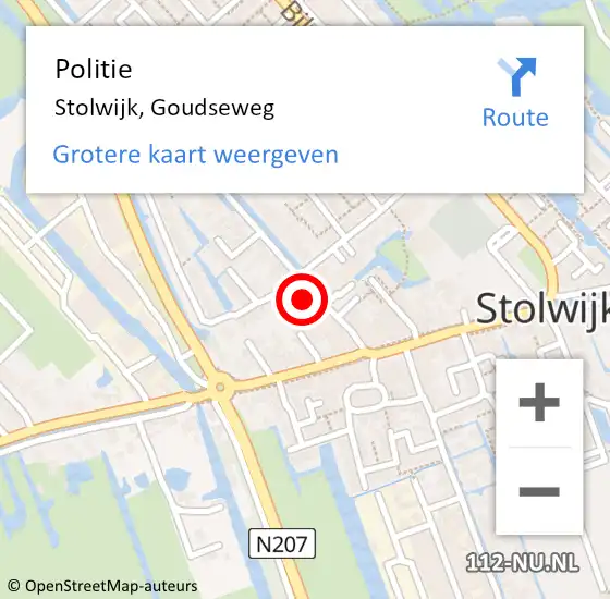 Locatie op kaart van de 112 melding: Politie Stolwijk, Goudseweg op 1 mei 2023 07:21