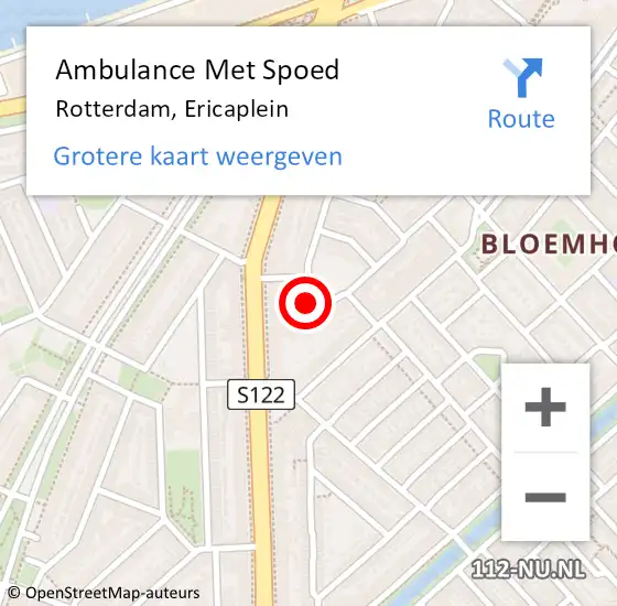 Locatie op kaart van de 112 melding: Ambulance Met Spoed Naar Rotterdam, Ericaplein op 1 mei 2023 07:43