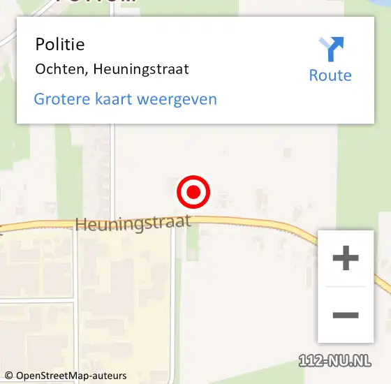 Locatie op kaart van de 112 melding: Politie Ochten, Heuningstraat op 1 mei 2023 08:30