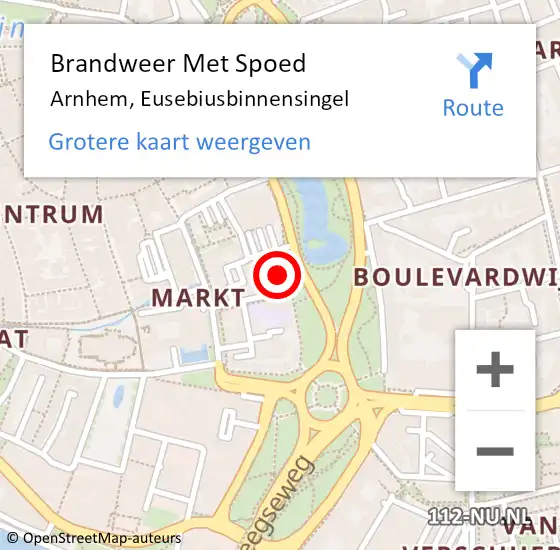 Locatie op kaart van de 112 melding: Brandweer Met Spoed Naar Arnhem, Eusebiusbinnensingel op 1 mei 2023 08:40