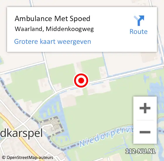 Locatie op kaart van de 112 melding: Ambulance Met Spoed Naar Waarland, Middenkoogweg op 1 mei 2023 08:41