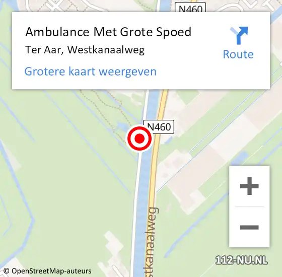 Locatie op kaart van de 112 melding: Ambulance Met Grote Spoed Naar Ter Aar, Westkanaalweg op 24 augustus 2014 00:11