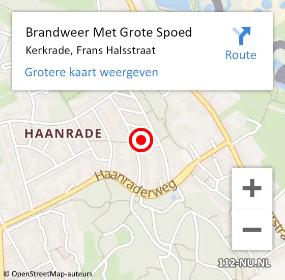 Locatie op kaart van de 112 melding: Brandweer Met Grote Spoed Naar Kerkrade, Frans Halsstraat op 1 mei 2023 09:57