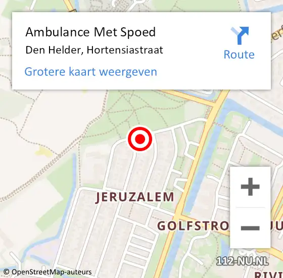 Locatie op kaart van de 112 melding: Ambulance Met Spoed Naar Den Helder, Hortensiastraat op 1 mei 2023 10:12