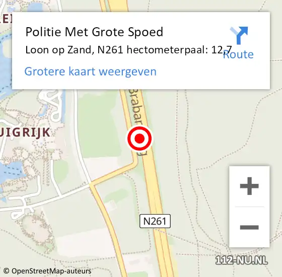 Locatie op kaart van de 112 melding: Politie Met Grote Spoed Naar Loon op Zand, N261 hectometerpaal: 12,7 op 1 mei 2023 10:16